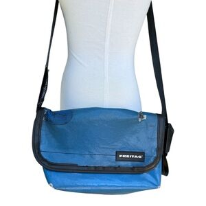 Freitag Messenger Crossbody Flap Travel Bag Blue Upcycled Naturally Distressed